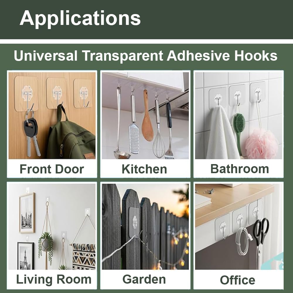 DALUCI Self-Adhesive Wall Hooks  Heavy-Duty Transparent Hooks | Nail-Free Wall Hangers for Home & Kitchen ( 20 pcs )