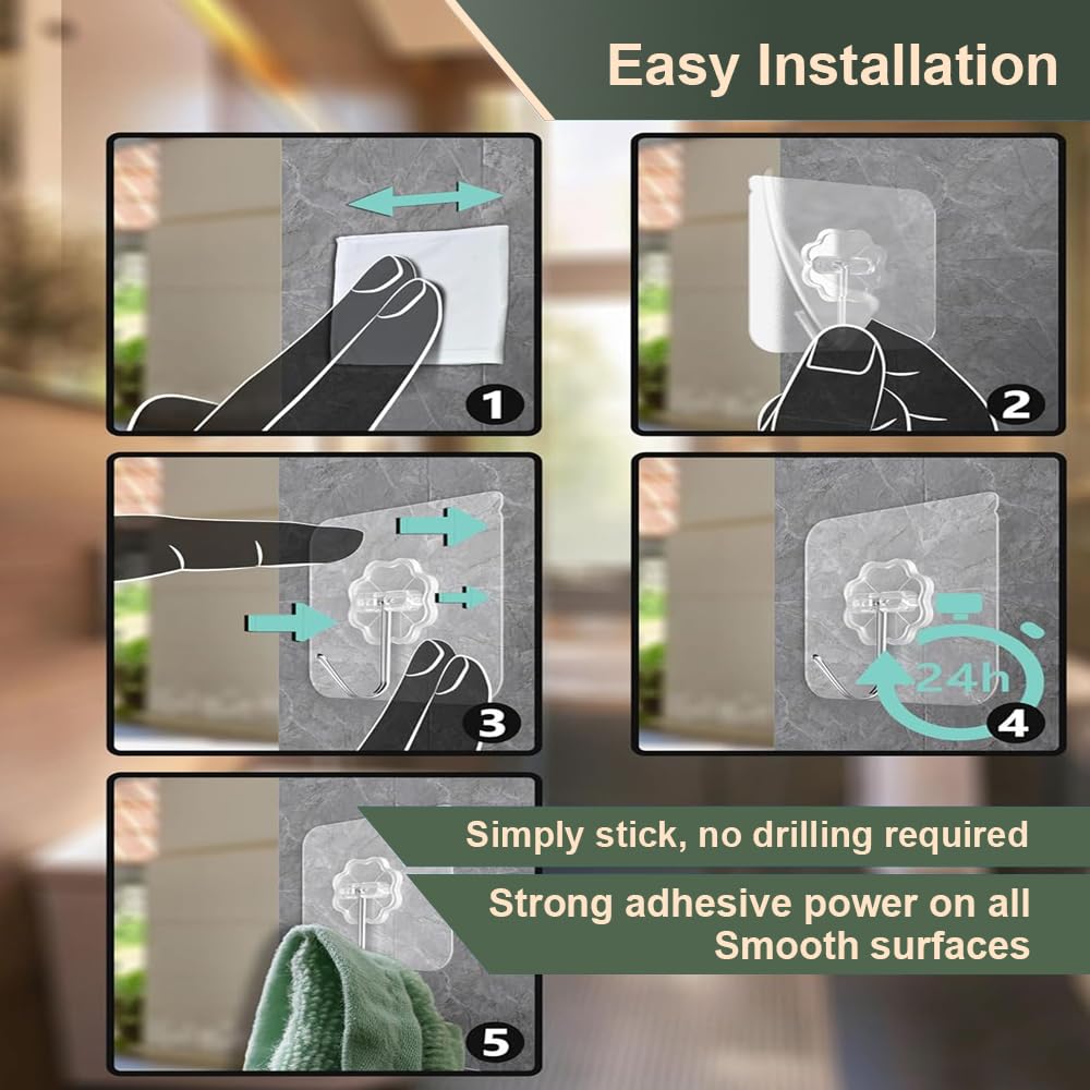 DALUCI Self-Adhesive Wall Hooks  Heavy-Duty Transparent Hooks | Nail-Free Wall Hangers for Home & Kitchen ( 20 pcs )