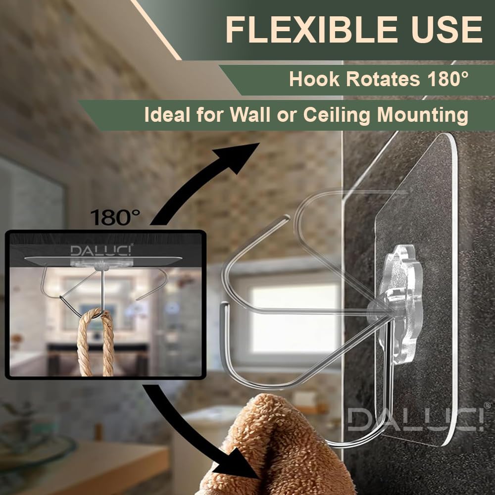 DALUCI Self-Adhesive Wall Hooks  Heavy-Duty Transparent Hooks | Nail-Free Wall Hangers for Home & Kitchen ( 20 pcs )
