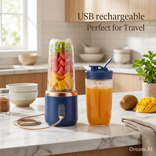 Portable USB Rechargeable Smoothie Blender | 6-Blade Mini Personal Juicer | 1500mAh Electric Fruit Mixer | 3-Speed Travel Blender